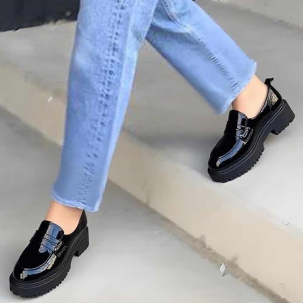 Women’s black platform slip on chunky loafers size 38 NEW